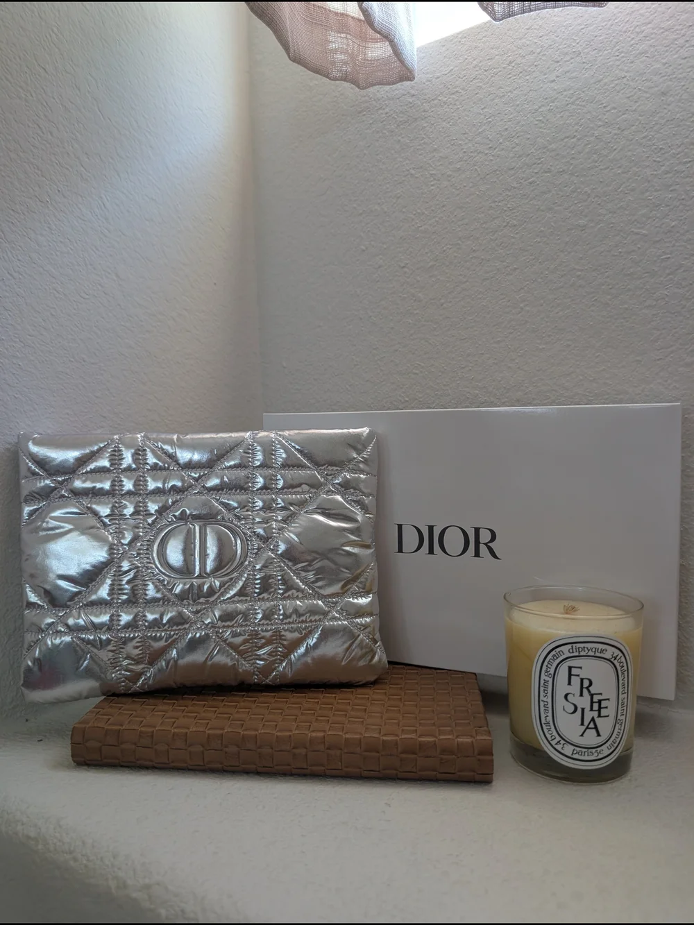 Dior Cannage Print Silver Metallic Pouch GWP